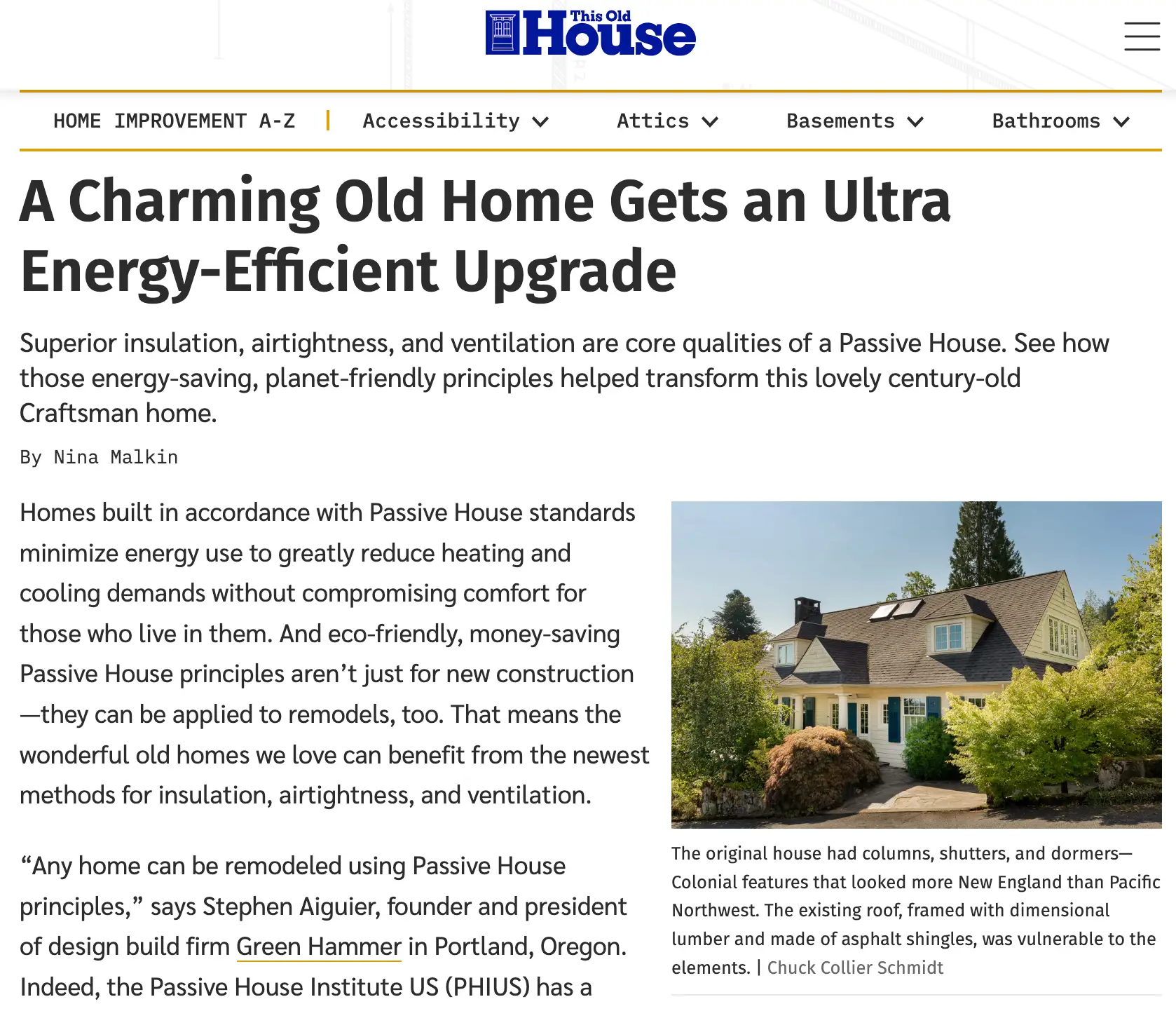 Article from this old house about the renovation and addition to the Willamette Heights Craftsman home.