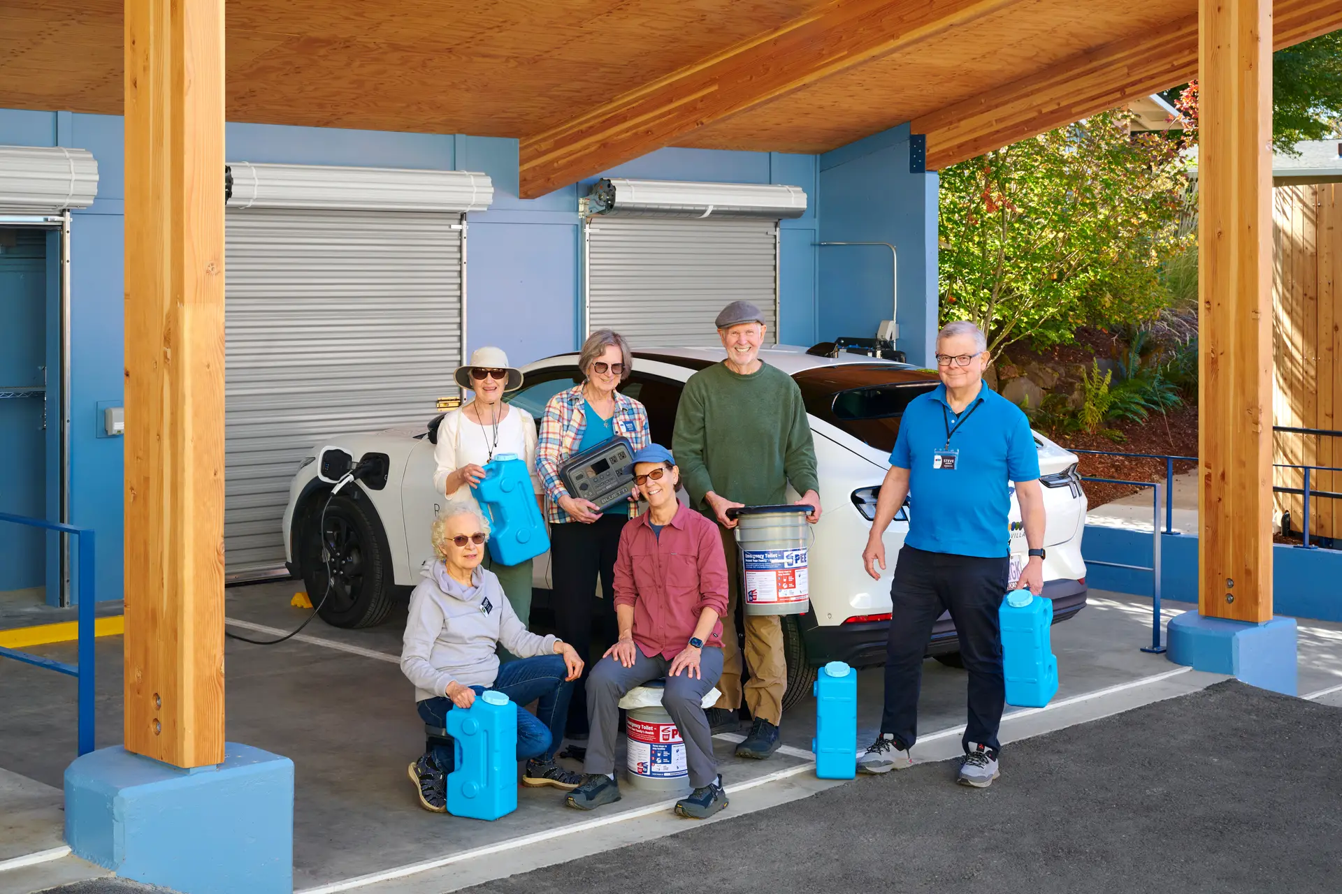 A view of residents using the emergency supplies stored inside the ROSE Port.