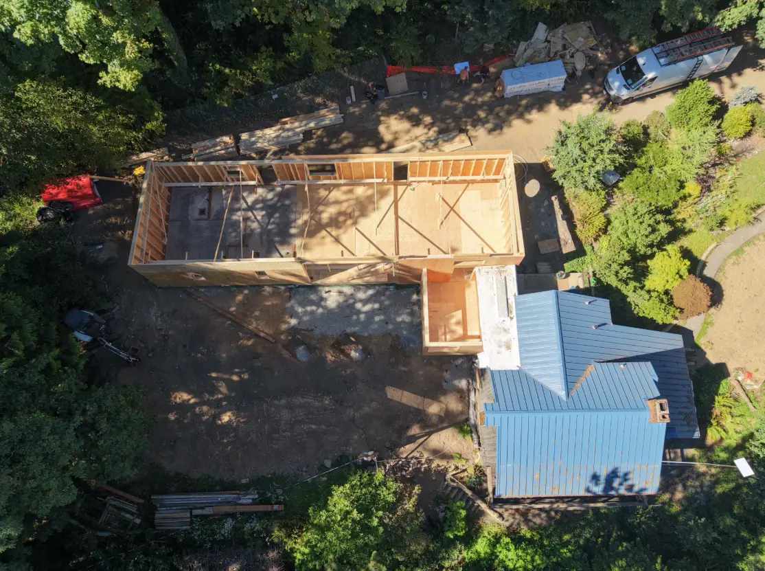 Aerial photo of an addition in Portland's West Hills